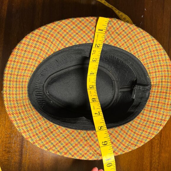 Houndstooth Fedora Indie Hipster Patterned Tan Checkered 50s 60s Retro Hat - Picture 9 of 9